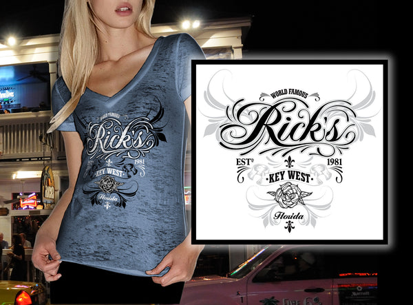 Ladies Rick's V Neck Script T